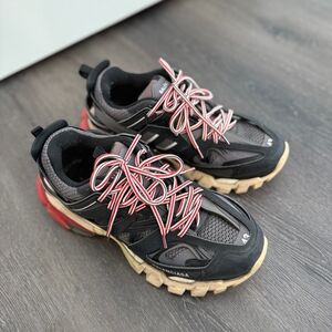 Balenciaga Men's Black Sneakers with Red and Cream Highlights